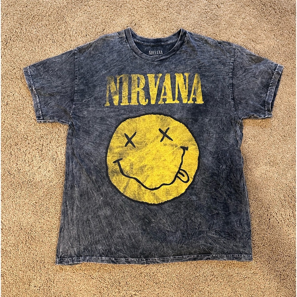Size L Acid Washed Nirvana Smiley Face Tee